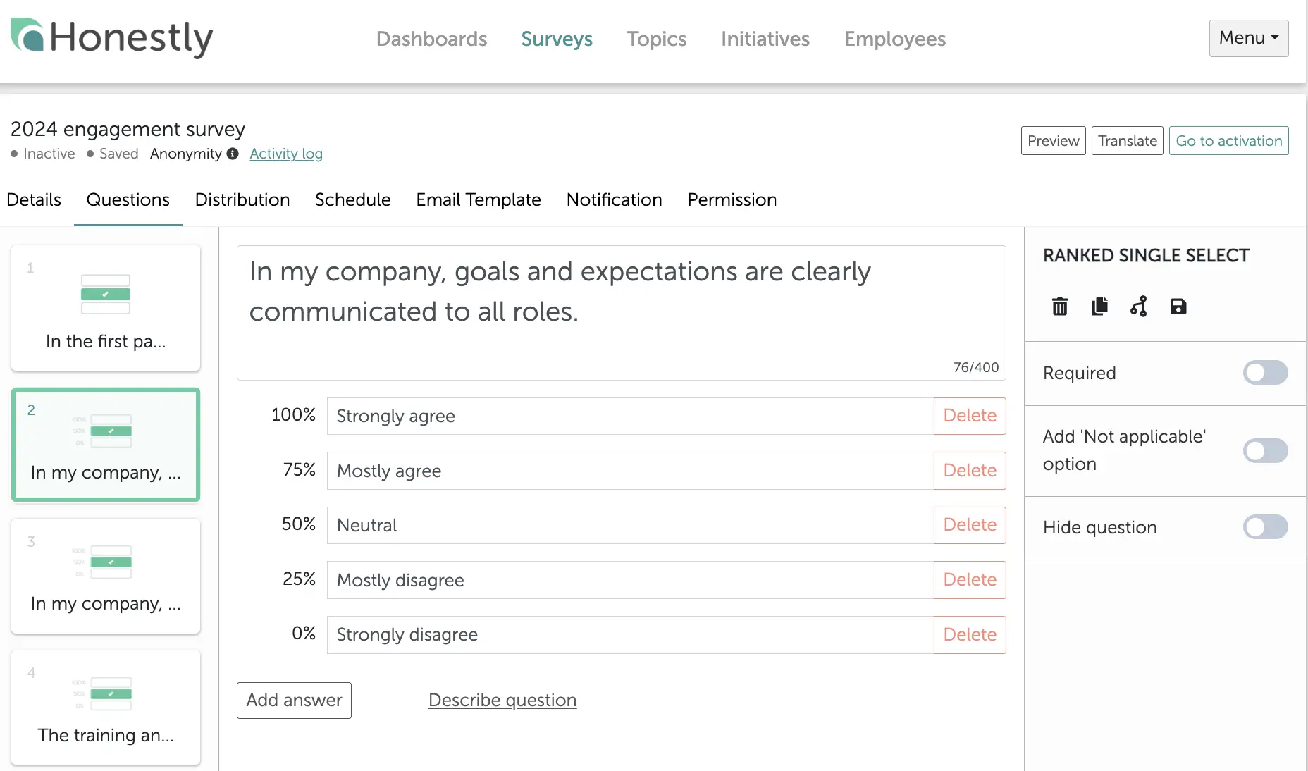 Employee engagement survey question agreement scale Employee engagement survey question agreement scale