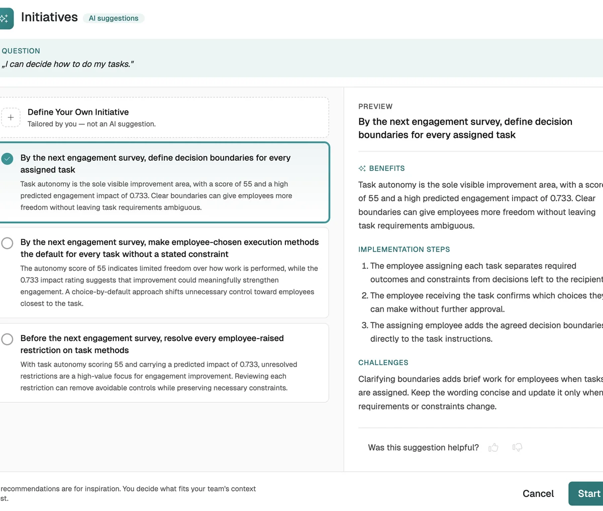 AI initiative suggestions with benefits, steps and challenges